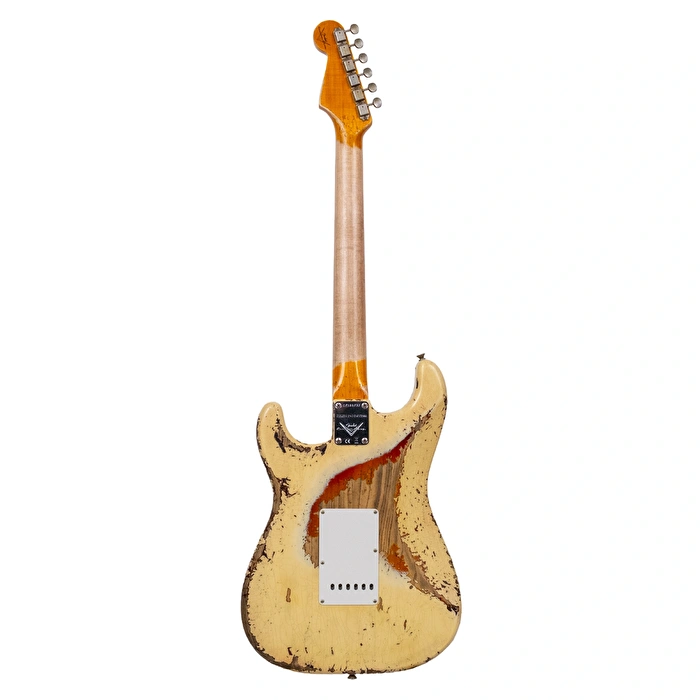 Fender Custom Shop 1961 Stratocaster Super Heavy Relic Aged Vintage White Over 3 Ton Sunburst Elektro Gitar